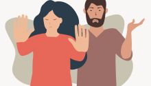 Graphic of woman and man in first-century clothing signaling stop and displeasure. To illustrate the article Jesus Rejected at Nazareth.