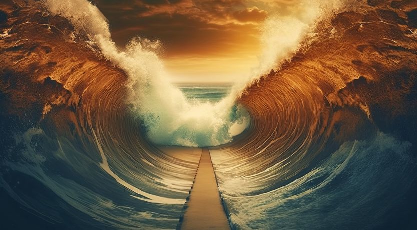 Artist's conception of the parting of the Red Sea to illustrate the article on the Miracles of God