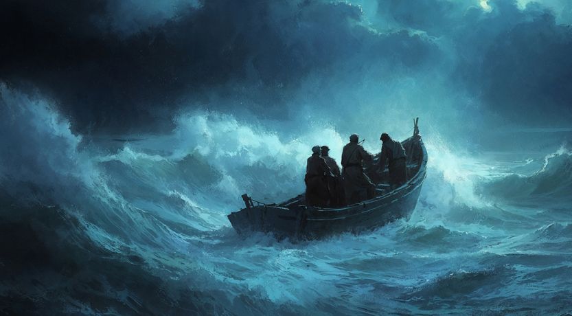 Graphic of a small boat in a storm to illustrate the article Jesus Calms the Storm.
