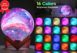 BRIGHTWORLD Moon Lamp Galaxy Lamp 5.9 inch 16 Colors LED 3D Moon Light, Remote & Touch Control Lava Lamp Moon Night Light Gifts for Girls