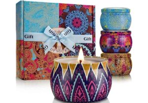 Scented Candles Gift Set, 8% Essential Oil, 4 Pack Aromatherapy Candle, Stress Relief Gifts for Women,120H Burning, Candles for Home Scented, Ideal for Birthday, Christmas, Thanksgiving, Mother's Day