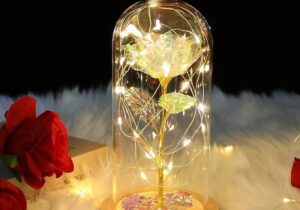 Birthday Gifts for Women Girlfriend, Teacher Gift, Colorful Artificial Flower Galaxy Rose with Led Light in Glass Dome
