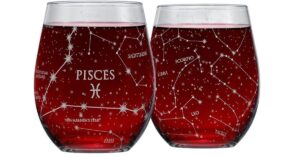 Pisces Stemless Wine Glasses Zodiac Pisces Set Hand Etched