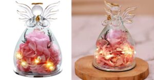 ANLUNOB Preserved Rose Birthday Gifts for Women Mom Grandma Wife, Glass Angel Figurines Gifts with Pretty Purple Flowers for Anniversary Wedding