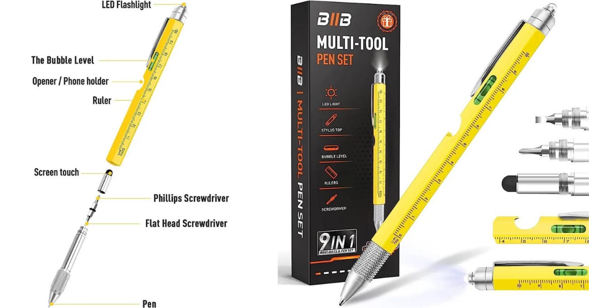 BIIB Gifts for Men, 9 in 1 Multitool Pen Birthday Gifts for Men, Gifts for Men Cool Gadgets, Mens Gifts for Boyfriend, Grandpa, Friends, Cool Gadgets for Men, Gifts for Men Who Have Everything