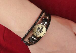 Hamoery Punk Alloy Leather Bracelet For Constellation Braided Rope Bracelet Bangle