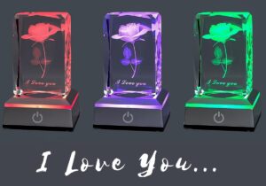 hochance 3D Rose Crysatl I Love You Multicolor Nightlight,Mothers Day Gifts Ideas for Mom Wife from Daughter Husband,Valentines Anniversary Birthday Presents for Girlfriend Couple Her
