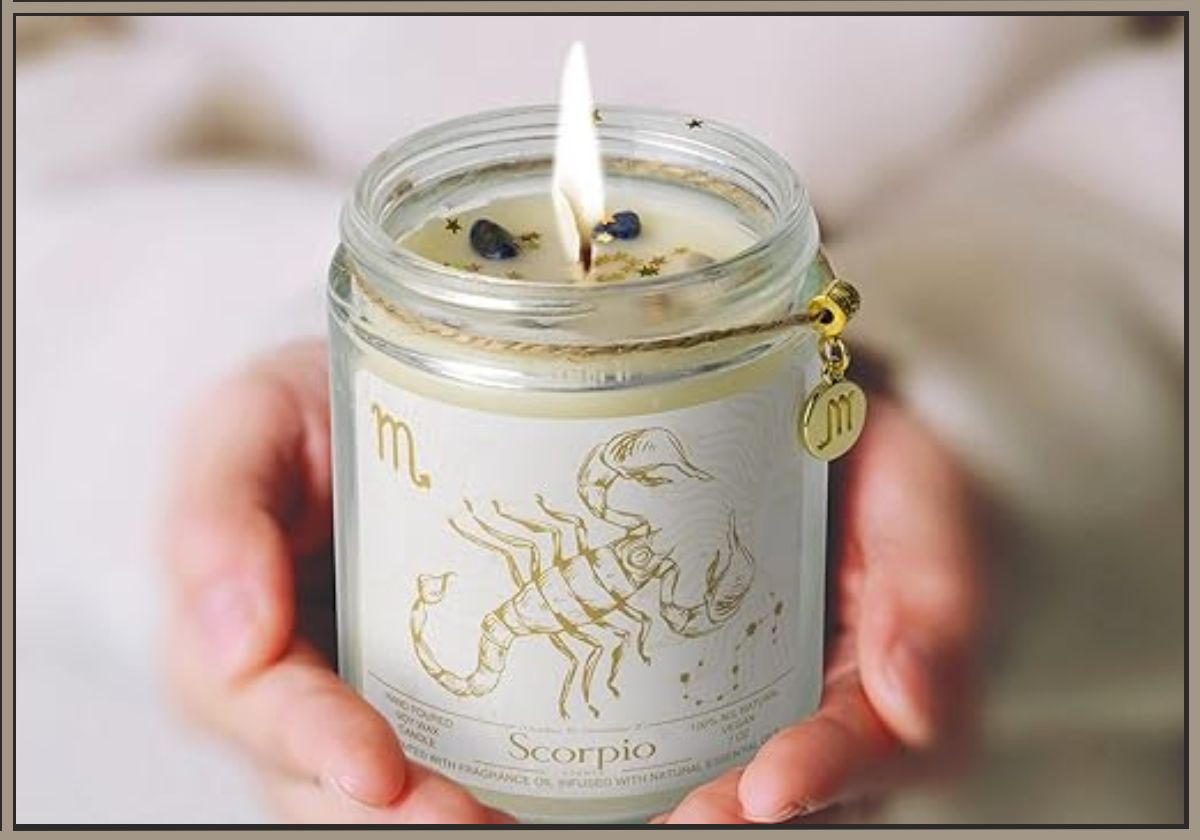 YTENTE Zodiac Sign Candles Gift, Zodiac Crystals Candles Jar,Astrology Lavender Scented Soy Stones Candles Best Friends Gifts for Women Men Sister Brother Funny Birthday Gift (Scorpio)