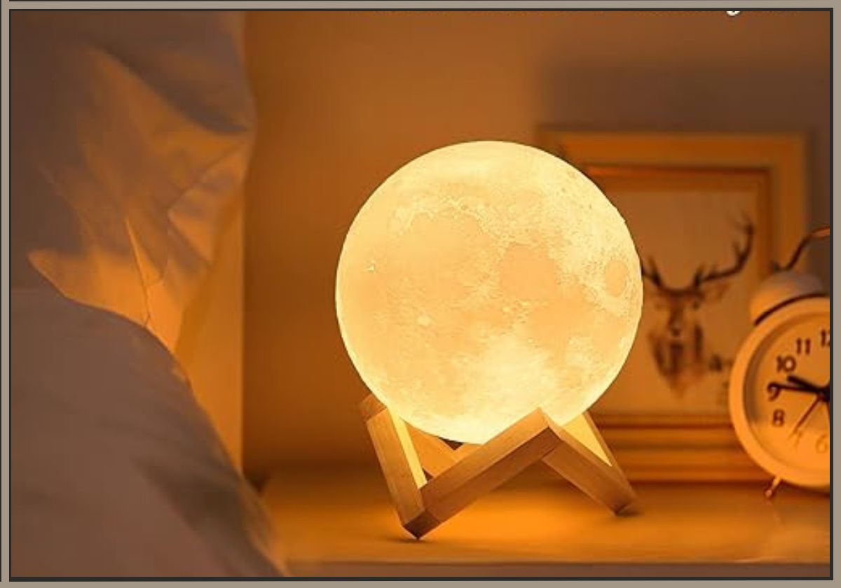 Mydethun Moon Lamp - Home Décor, with Brightness Control, LED Night Light, Bedroom, Living Room, Sleep Training Meditation, Birthday Gifts for Kids Women, with Wooden Base, 5.9 inch, White & Yellow